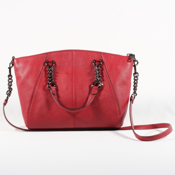 Coach Prairie Chain Satchel Handbag Cherry Leather - Picture 4 of 9